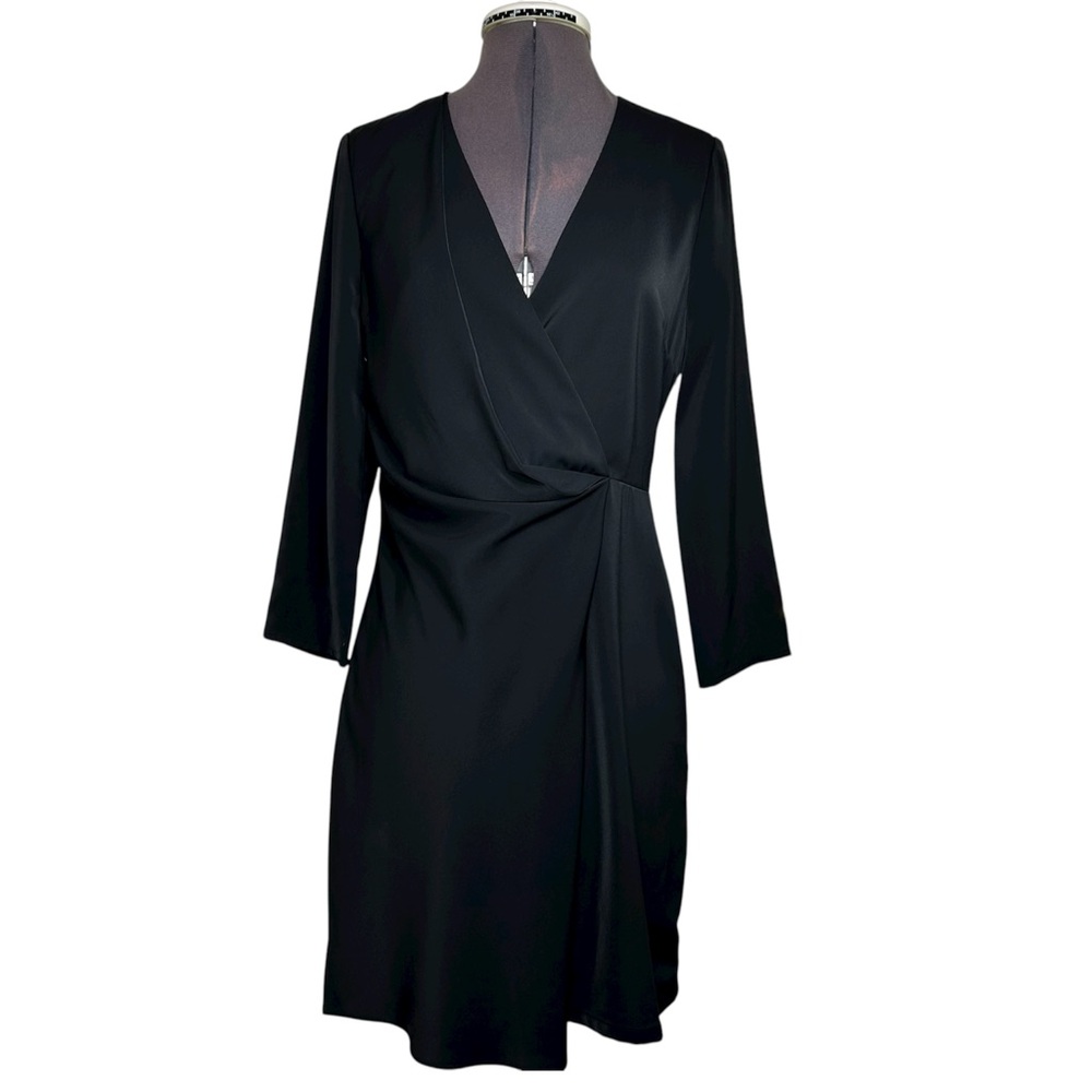 Banana‎ Republic Black Soft Drape Front 3/4 Sleeve Versatile Black Dress 2
